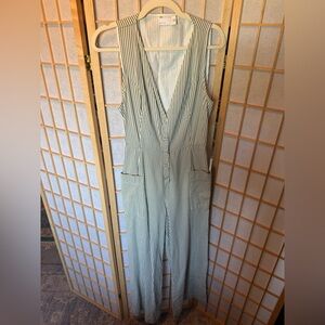 Green and Cream Striped Jumpsuit